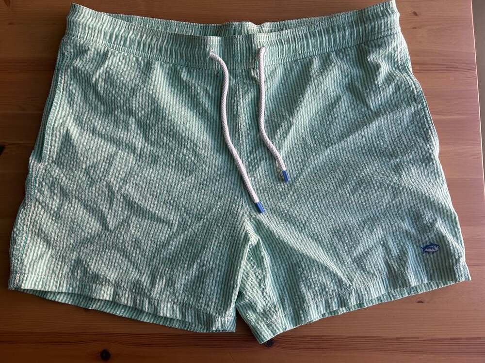 Southern Tide The Skipjack Swim Trunks Size L Green Seersucker Shorts